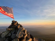 American flag on a mountainside