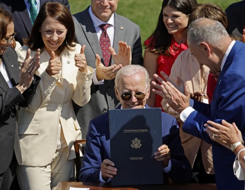 Joe Biden with signed CHIPS and Science Act