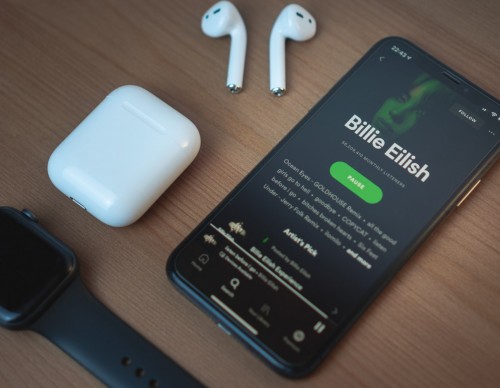 Spotify with smartwatch and earbuds