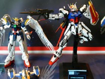 Gundam models on display