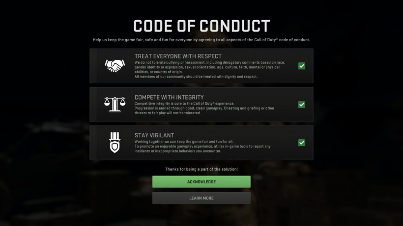 Call of duty MW2 code of conduct