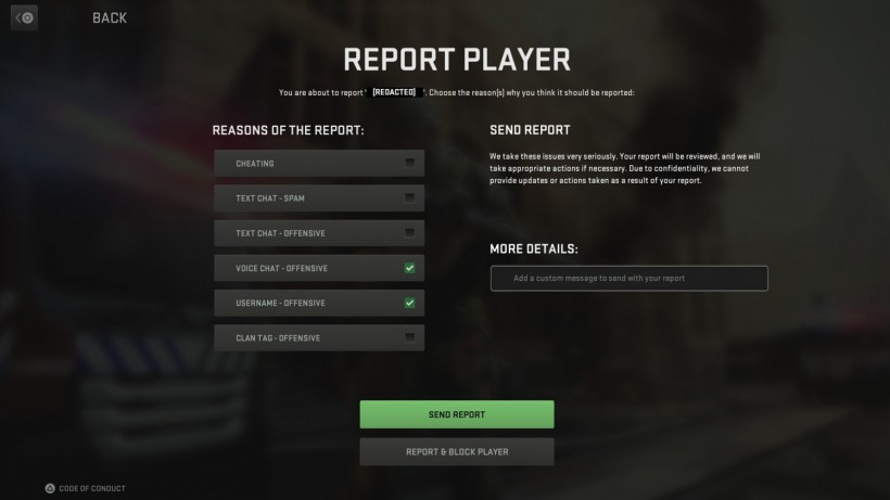 Call of Duty Modern warfare 2 reporting system