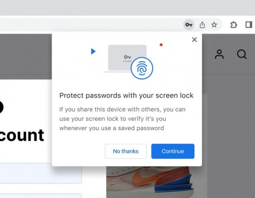 Google Chrome biometric authentication