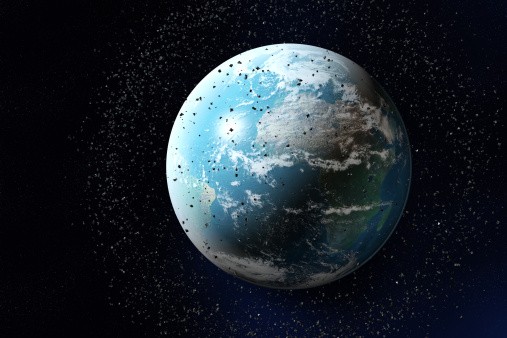 Illustration of Space Debris Around Planet Earth