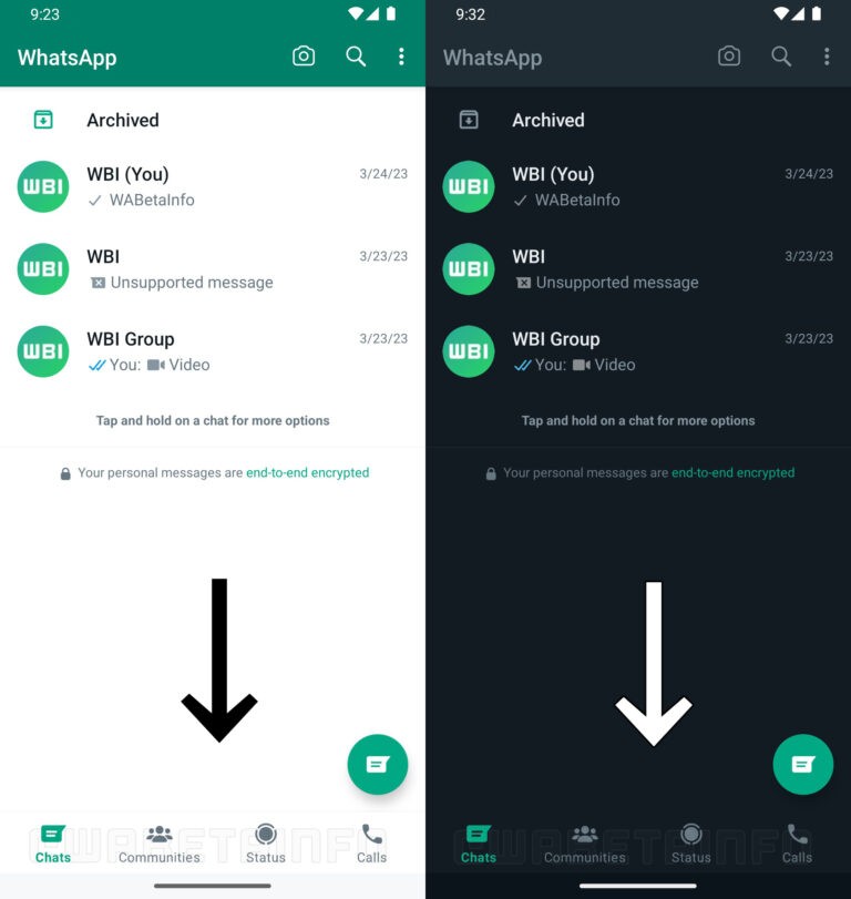 WhatsApp Android bottom navigation bar