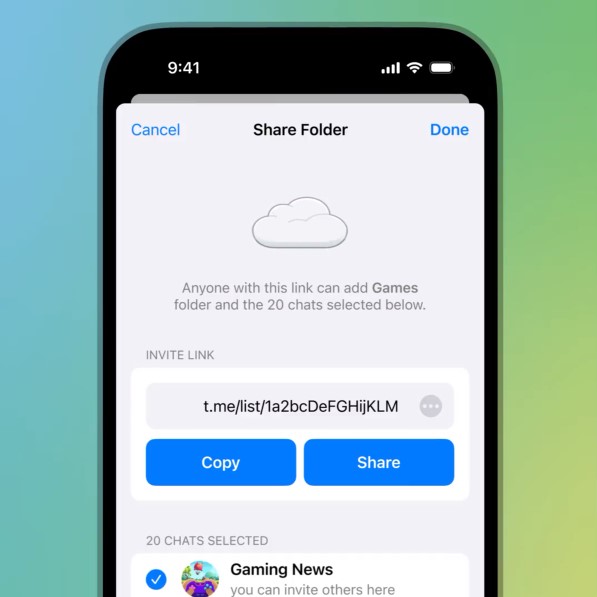 Telegram launches sharable chat folders and more