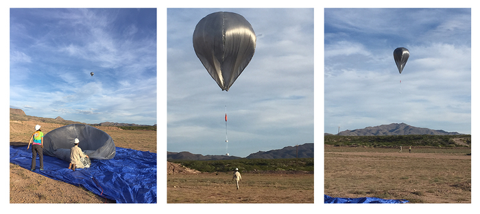 Inflating a solar hot air balloon with an infrasound microbarometer payload.