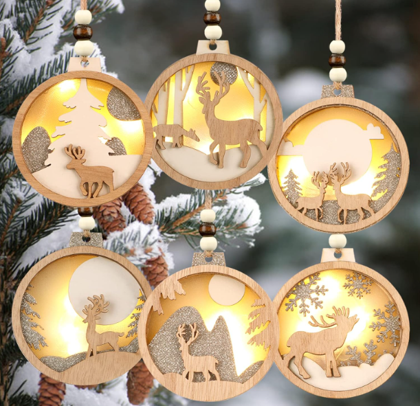 LED-Lit Wooden Reindeer Ornaments