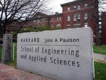 The John A. Paulson School of Engineering and Applied Sciences sign stands in front of Pierce Hall