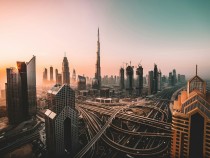 Sunrise shot of Downtown Dubai and Burj Khalifa