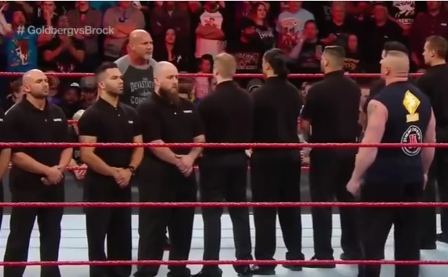 Brock Lesnar vs Goldberg Real match Between Security 15/11/2016 wwe raw