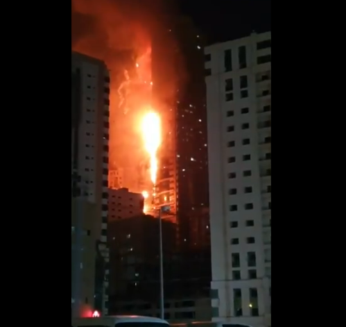 Apocalyptic Video Uploaded to Twitter Shows 48-Story Apartment Being Consumed by Flames: Abbco Tower in Shajan, UAE, is on Fire!