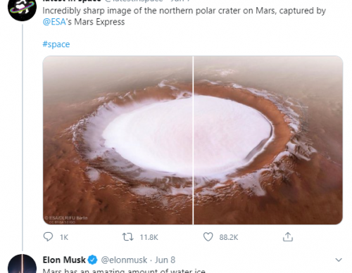 Elon Musk Confirms Pictures of Ice-Filled Mars Circulating the Internet