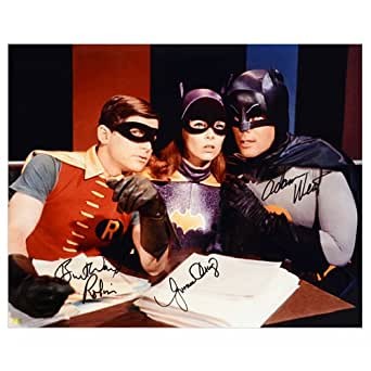 Adam West, Burt Ward and Yvonne Craig Autographed Batman 16x20 Master Plan Photo