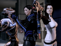 Legion, female Commander Shepard, and Miranda Lawson in Mass Effect 2